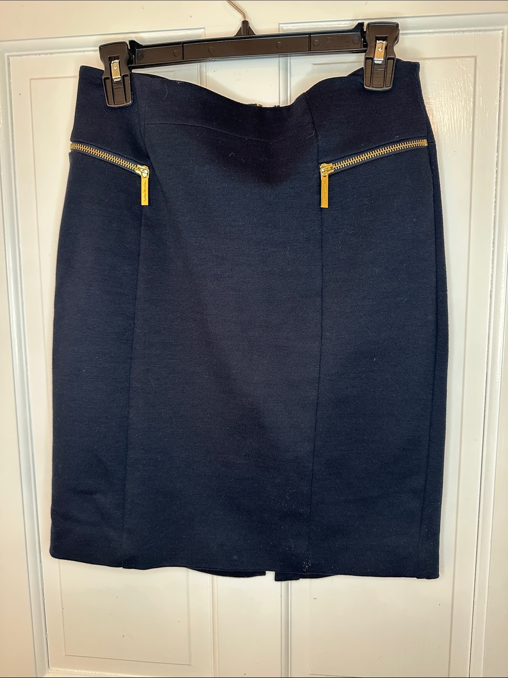 MICHAEL Michael Kors Navy Pencil Skirt with Gold Zipper Detail size 6 EUC